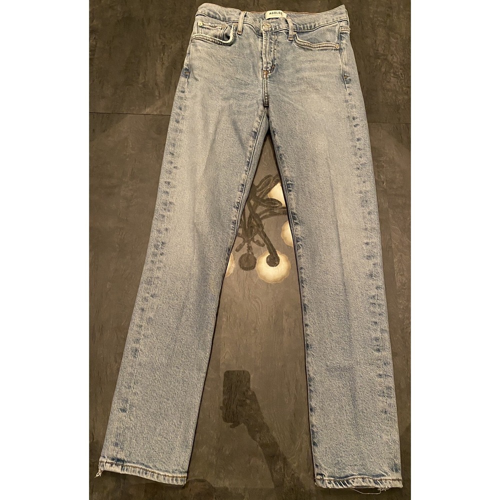AGOLDE women's Toni High-Rise Straight Jeans size 26 Distressed Blue‎